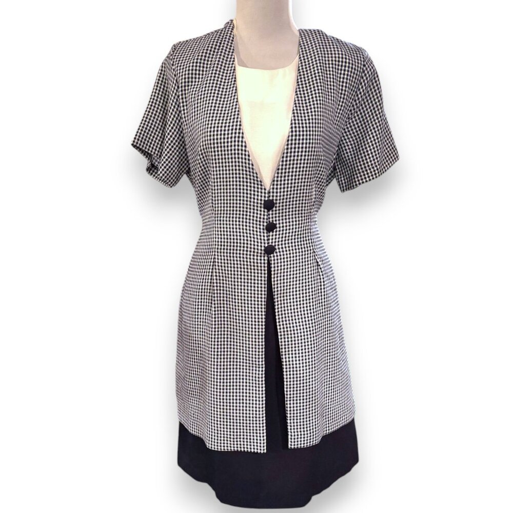 DBY‎ vintage 90s Y2K blue white plaid tie back faux jacket dress Women's sz 11